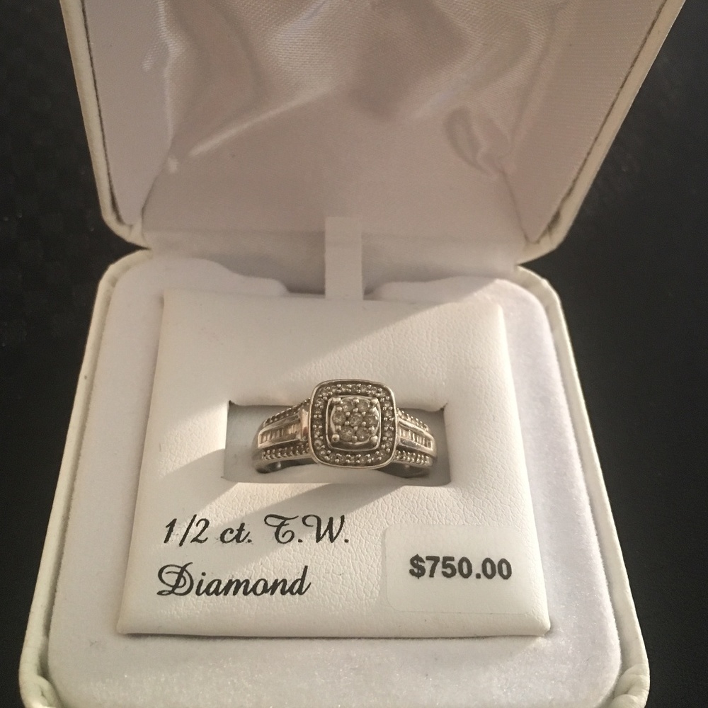 Solid Sterling Silver Diamond Engagement Ring - image 1